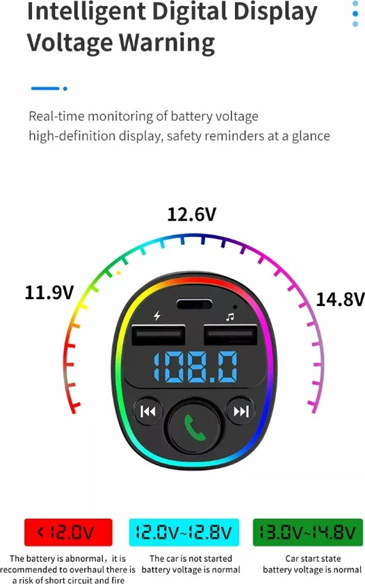 Merkloos FM Transmitter Bluetooth ? Snellader - Handsfree Bellen - RGB - USB C - USB - Handsfree Bellen Auto Bluetooth - Bluetooth FM Transmitter ? Autolader ? Carkit ? Bluetooth Transmitter - MP3 - SD Kaart - Plug And Play - + Gratis Aux 4 Merkloos FM Transmitter Bluetooth ? Snellader - Handsfree Bellen - RGB - USB C - USB - Handsfree Bellen Auto Bluetooth - Bluetooth FM Transmitter ? Autolader ? Carkit ? Bluetooth Transmitter - MP3 - SD Kaart - Plug And Play - + Gratis Aux - Image 2