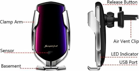 Smart Sensor Automatische Smartphone Houder /draadloos Autolader / Telefoonhouder Auto / Autotelefoonhouder / Elektrische Lader 4 Smart Sensor Automatische Smartphone Houder /draadloos Autolader / Telefoonhouder Auto / Autotelefoonhouder / Elektrische Lader - Image 2