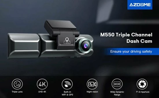 AZDome M550 3CH 4K Wifi GPS 64gb Dashcam Voor Auto 5 AZDome M550 3CH 4K Wifi GPS 64gb Dashcam Voor Auto - Image 3