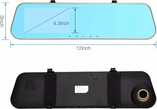 TechU? Dashcam Voor En Achter Camera ? M30 Zwart ? 4.3? Scherm & 12? Spiegel ? G-sensor ? Bewegingssensor ? Loop Recording ? Nachtvisie ? 150? Wijdhoeklens ? Incl. Achteruitrijcamera - Voor Auto 4 TechU? Dashcam Voor En Achter Camera ? M30 Zwart ? 4.3? Scherm & 12? Spiegel ? G-sensor ? Bewegingssensor ? Loop Recording ? Nachtvisie ? 150? Wijdhoeklens ? Incl. Achteruitrijcamera - Voor Auto - Image 2