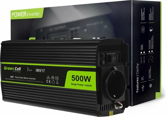 GREEN CELL 1000W (500W Continu) DC 24V Naar AC 230V Met USB Stroom Inverter Converter - Pure/Full Sine Wave 3 GREEN CELL 1000W (500W Continu) DC 24V Naar AC 230V Met USB Stroom Inverter Converter - Pure/Full Sine Wave