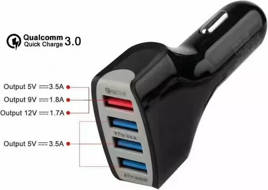 Merkloos Autolader USB-12/24V-Auto Oplader USB-autolader 4 Poorten - Auto Lader - Sigarettenaansteker USB Oplader Auto - Snellader 5 Merkloos Autolader USB-12/24V-Auto Oplader USB-autolader 4 Poorten - Auto Lader - Sigarettenaansteker USB Oplader Auto - Snellader - Afbeelding 3