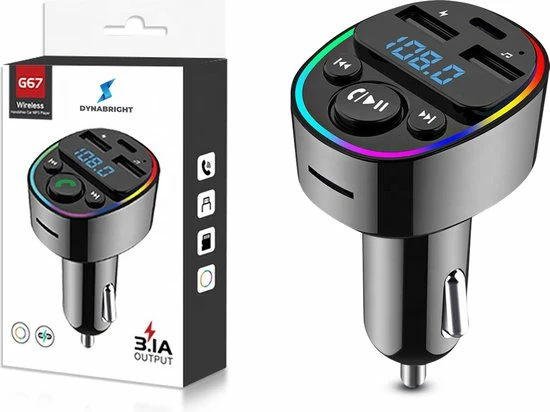DynaBright FM Transmitter Bluetooth ? Snellader - Handsfree Bellen - RGB - USB C - USB - Handsfree Bellen Auto Bluetooth - Bluetooth FM Transmitter ? Autolader ? Carkit ? Bluetooth Transmitter - MP3 - SD Kaart 3 DynaBright FM Transmitter Bluetooth ? Snellader - Handsfree Bellen - RGB - USB C - USB - Handsfree Bellen Auto Bluetooth - Bluetooth FM Transmitter ? Autolader ? Carkit ? Bluetooth Transmitter - MP3 - SD Kaart