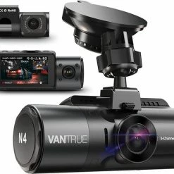 VANTRUE N4 Triple Dashcam 1440P + Dual 1080P Voor En Achter, 4K Camera Voorzijde Embedded Auto Met Condensator, IR Nachtzicht, 24H Parking Mode Bewegingsdetectie, WDR G-Sensor Max 512G