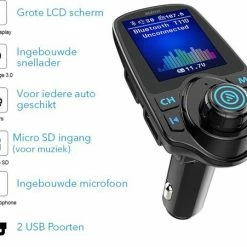 Healtic - Bluetooth FM Transmitter T11D (2020), 120 ? Rotatie Auto Radio Adapter CarKit Met 4 Music Play Modes / Hands-free Bellen / TF Kaart / USB Auto Lader / USB Flash Drive / AUX Input / Output 1.44 Inch LCD Display/ Bluetooth Carkit 5 In 1 -70Mai SHOP 550x451 3