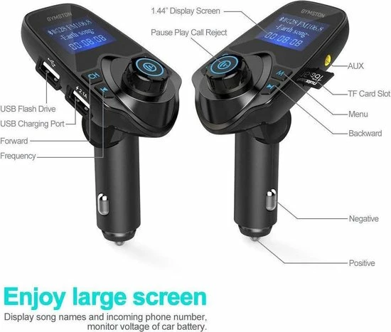 FM Transmitter Bluetooth Draadloze Carkit / MP3 Speler Mobiel / Handsfree Bellen In De Auto / AUX Input / Lader / USB Flash Drive / Muziek / Audio / Radio / TF Kaart / Carkit Adapter - Gymston - Zwart 10 FM Transmitter Bluetooth Draadloze Carkit / MP3 Speler Mobiel / Handsfree Bellen In De Auto / AUX Input / Lader / USB Flash Drive / Muziek / Audio / Radio / TF Kaart / Carkit Adapter - Gymston - Zwart - Image 8