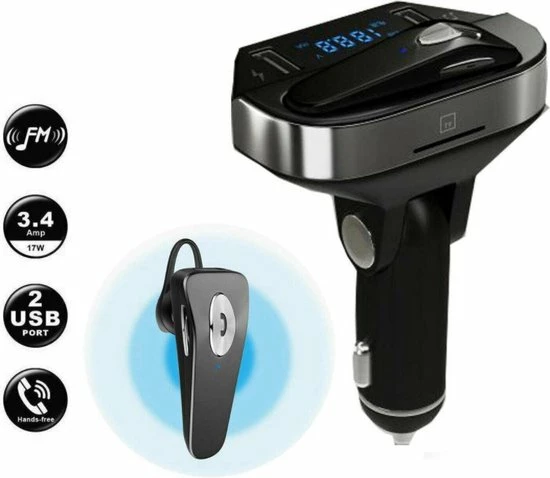 Merkloos LuxeBass Draadloze FM Transmitter Met Bluetooth Headset - Auto Carkit Met USB Poort Oplader En LED Scherm - Autolader Met Micro SD En AUX Input - Handsfree Bellen - Muziek Streamen - Voice Navigatie - Telefoon Opladen 4 Merkloos LuxeBass Draadloze FM Transmitter Met Bluetooth Headset - Auto Carkit Met USB Poort Oplader En LED Scherm - Autolader Met Micro SD En AUX Input - Handsfree Bellen - Muziek Streamen - Voice Navigatie - Telefoon Opladen - Image 2