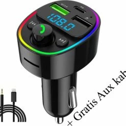 Merkloos FM Transmitter Bluetooth ? Snellader - Handsfree Bellen - RGB - USB C - USB - Handsfree Bellen Auto Bluetooth - Bluetooth FM Transmitter ? Autolader ? Carkit ? Bluetooth Transmitter - MP3 - SD Kaart - Plug And Play - + Gratis Aux