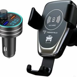 Trendfield FM Transmitter + Telefoonhouder Auto Draadloze Oplader - Bluetooth Carkit Voor Muziek ? Compleet Pakket