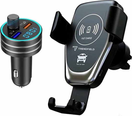 Trendfield FM Transmitter + Telefoonhouder Auto Draadloze Oplader - Bluetooth Carkit Voor Muziek ? Compleet Pakket 3 Trendfield FM Transmitter + Telefoonhouder Auto Draadloze Oplader - Bluetooth Carkit Voor Muziek ? Compleet Pakket