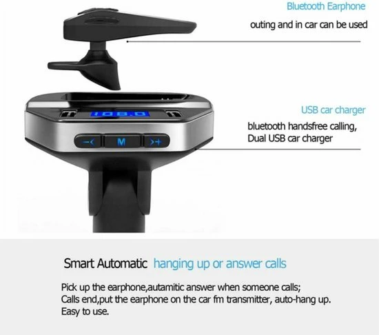 Merkloos LuxeBass Draadloze FM Transmitter Met Bluetooth Headset - Auto Carkit Met USB Poort Oplader En LED Scherm - Autolader Met Micro SD En AUX Input - Handsfree Bellen - Muziek Streamen - Voice Navigatie - Telefoon Opladen 8 Merkloos LuxeBass Draadloze FM Transmitter Met Bluetooth Headset - Auto Carkit Met USB Poort Oplader En LED Scherm - Autolader Met Micro SD En AUX Input - Handsfree Bellen - Muziek Streamen - Voice Navigatie - Telefoon Opladen - Image 6