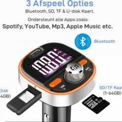 Athletix? Bluetooth FM Transmitter - Carkit - Auto Lader- Handsfree Bellen - MP3 - USB / SD Kaart - Snel Lader - 3 USB Poorten - Spotify / YouTube -70Mai SHOP 550x492