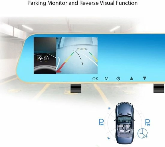 Merkloos Full HD Auto Dashcam Spiegel, Autoblackbox DVR, Voor En Achter Camera. 4 Merkloos Full HD Auto Dashcam Spiegel, Autoblackbox DVR, Voor En Achter Camera. - Image 2