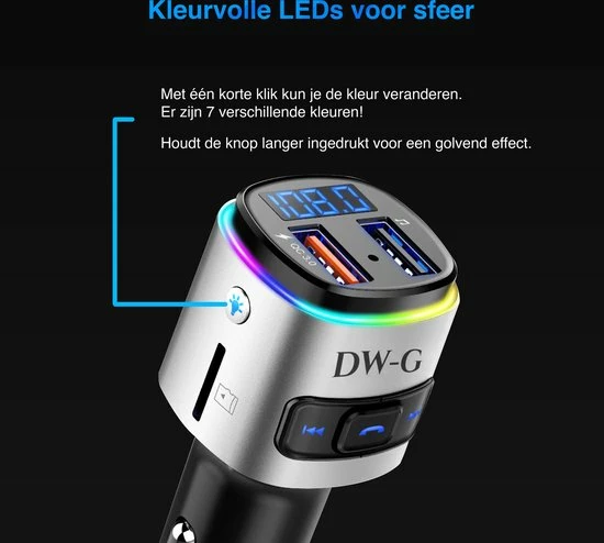 DW-G Bluetooth FM Transmitter - Auto Lader - Carkit - Handsfree - MP3 - USB - SD Kaart - Snel Lader - Bluetooth Audio Receiver 4 DW-G Bluetooth FM Transmitter - Auto Lader - Carkit - Handsfree - MP3 - USB - SD Kaart - Snel Lader - Bluetooth Audio Receiver - Image 2