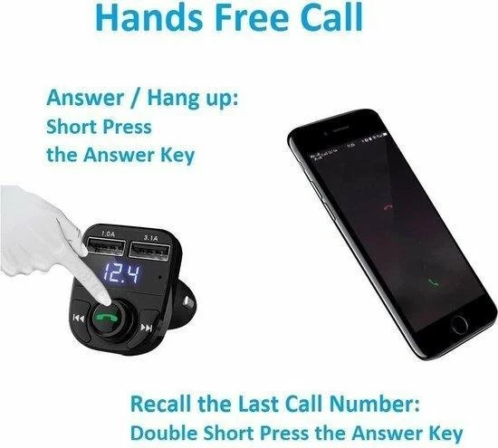 Eisenz EZ800 Bluetooth FM Transmitter, CarKit , Bluetooth Mp3 Player Play Modes / Hands-free Bellen / TF Kaart / USB Auto Lader / USB Flash Drive / AUX Input / Bluetooth Carkit 4 Eisenz EZ800 Bluetooth FM Transmitter, CarKit , Bluetooth Mp3 Player Play Modes / Hands-free Bellen / TF Kaart / USB Auto Lader / USB Flash Drive / AUX Input / Bluetooth Carkit - Image 2