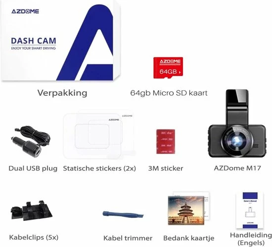 AZDome M17 Wifi 1CH FullHD 64gb Dashcam Voor Auto 4 AZDome M17 Wifi 1CH FullHD 64gb Dashcam Voor Auto - Image 2
