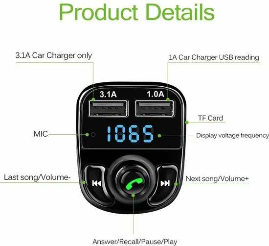 Bluetooth Carkit FM Transmitter om Handsfree te Bellen en Draadloos Muziek te Streamen, Met Volumeknop en Oplaadfunctie Voor 2 Telefoons Tegelijkertijd | Display | Handsfree Bellen | USB Oplader | MP3 Speler | Bluetooth | Aux | TF-Kaart | HY-82 Merkloos Bluetooth Carkit FM Transmitter Om Handsfree Te Bellen En Draadloos Muziek Te Streamen, Met Volumeknop En Oplaadfunctie Voor 2 Telefoons Tegelijkertijd | Display | Handsfree Bellen | USB Oplader | MP3 Speler | Bluetooth | Aux | TF-Kaart | HY-82 -70Mai SHOP 550x502 2