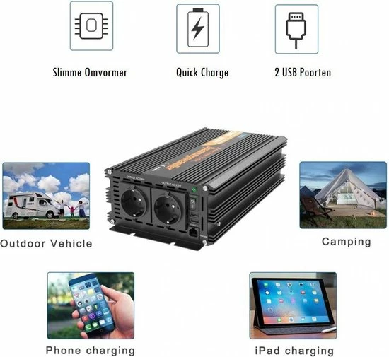 Edecoa 24V-230V Zuivere Sinus Omvormer | 1500W/3000W + Controller | 2x USB Poorten 4 Edecoa 24V-230V Zuivere Sinus Omvormer | 1500W/3000W + Controller | 2x USB Poorten - Image 2