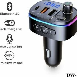 DW-G Bluetooth FM Transmitter - Auto Lader - Carkit - Handsfree - MP3 - USB - Snel Lader - Noise Cancelling - Nieuw Model