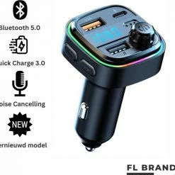 FL Brands Bluetooth FM Transmitter - Auto Snel Lader - Carkit - Handsfree - MP3 - USB-A 3.0 - USB-C - Bluetooth Audio - Noise Cancelling - Nieuw Model