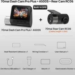 Dashcam-70mai Dash Cam Pro Plus + A500S 1944P Gps Adas Auto Camera 70mai A500S Auto Dvr 24H Parking Ondersteuning Achter Cam 140FOV Auto Recorder