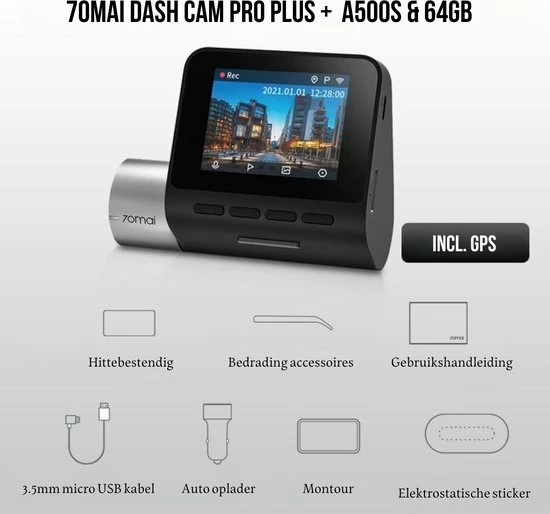MCI 70mai Dashcam Pro Plus A500S GPS - Dashcam Voor Auto - Smart Auto Camera - Auto Accessories - Parkeer Bewaking - Incl. 64GB - Zwart/Grijs 11 MCI 70mai Dashcam Pro Plus A500S GPS - Dashcam Voor Auto - Smart Auto Camera - Auto Accessories - Parkeer Bewaking - Incl. 64GB - Zwart/Grijs - Afbeelding 9