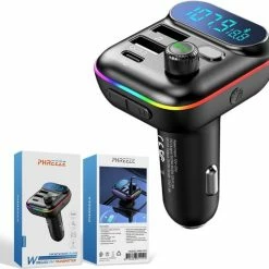Phreeze Bluetooth FM Transmitter - Autolader - Bluetooth Carkit - Handsfree - Muziek Streamen - Bluetooth 5.0 En USB 3.0 Quick Charge - Handsfree Bellen - Extra Grote Microfoon - Extra Bass - Telefoon Opladen - Spraakbediening - Auto Accessoires