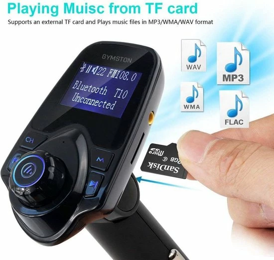 FM Transmitter Bluetooth Draadloze Carkit / MP3 Speler Mobiel / Handsfree Bellen In De Auto / AUX Input / Lader / USB Flash Drive / Muziek / Audio / Radio / TF Kaart / Carkit Adapter - Gymston - Zwart 12 FM Transmitter Bluetooth Draadloze Carkit / MP3 Speler Mobiel / Handsfree Bellen In De Auto / AUX Input / Lader / USB Flash Drive / Muziek / Audio / Radio / TF Kaart / Carkit Adapter - Gymston - Zwart - Image 10