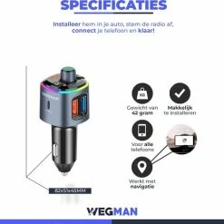 Wegman Bluetooth FM Transmitter - Carkit - Autolader USB C - Snellader - Handsfree Bellen - Autoradio - Auto Accessoires -70Mai SHOP 550x523 5