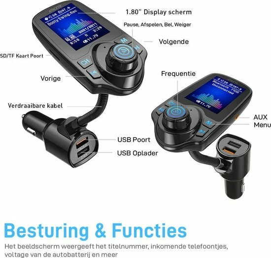 Athletix? FM Transmitter Bluetooth Draadloze Carkit 2020 / MP3 Speler Mobiel / Handsfree Bellen In De Auto / AUX Input / Lader / USB Flash Drive / Muziek / Audio / Radio / SD/TF Kaart / Carkit Adapter T10D 4 Athletix? FM Transmitter Bluetooth Draadloze Carkit 2020 / MP3 Speler Mobiel / Handsfree Bellen In De Auto / AUX Input / Lader / USB Flash Drive / Muziek / Audio / Radio / SD/TF Kaart / Carkit Adapter T10D - Image 2