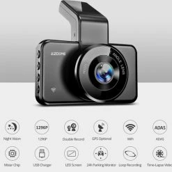 AZDome M17 - Dashcam | Camera Beveiliging | Full HD | Wifi | Time Lapse | Smartphone App | IOS En Android | Night Vision | G Sensor | Super Capacitor Batterij | Achteruitrijcamera