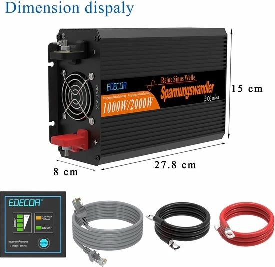 Edecoa Zuivere Sinus Omvormer 12V-230V - 1000/2000W Edecoa Zuivere Sinus Omvormer 12V-230V - 1000/2000W -70Mai SHOP 550x533 8