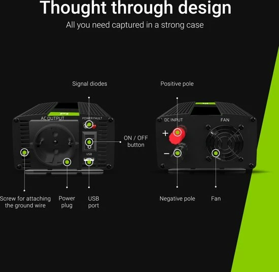 1000W (500W continu) DC 12V naar AC 230V met USB Stroom Inverter Converter GREEN CELL 1000W (500W Continu) DC 12V Naar AC 230V Met USB Stroom Inverter Converter -70Mai SHOP 550x537 11