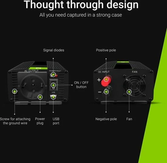 GREEN CELL Voltage Auto Omvormer 12V Naar 230V, 300W Zuivere Sinus Golf. 8 GREEN CELL Voltage Auto Omvormer 12V Naar 230V, 300W Zuivere Sinus Golf. - Image 6