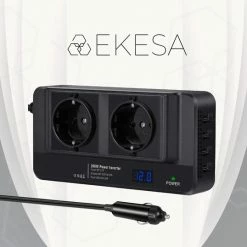 Ekesa Auto Omvormer - 12V Naar 220/230V - 200W/400W - Gemodificeerde Sinusgolf - 2x 230V Stopcontact - 4x 5V Usb Aansluitpunt