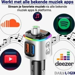 Bluetooth FM Transmitter - Muziek Streamen - Handsfree Bellen - Carkit Met LED Verlichting - Auto Accessories - Bluetooth Adapter - MP3 Speler - USB Stick - SD Kaart - Snellader Iphone/Samsung - Autoradio - Daily Logix® -70Mai SHOP 550x540 5