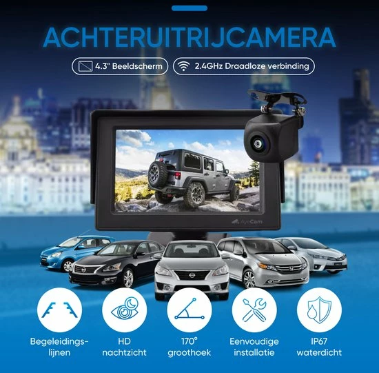 AyeCam Achteruitrijcamera - 4,3 Inch Scherm - 2 Kanaals ? Nachtzicht - Incl. Begeleidingslijnen 4 AyeCam Achteruitrijcamera - 4,3 Inch Scherm - 2 Kanaals ? Nachtzicht - Incl. Begeleidingslijnen - Image 2