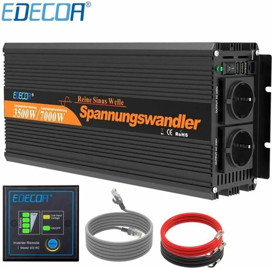 Edecoa 24V-230V Zuivere Sinus Omvormer | 1500W/3000W + Controller | 2x USB Poorten 9 Edecoa 24V-230V Zuivere Sinus Omvormer | 1500W/3000W + Controller | 2x USB Poorten - Image 7