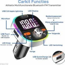 Athletix? Bluetooth FM Transmitter - Carkit - Auto Lader- Handsfree Bellen - MP3 - USB / SD Kaart - Snel Lader - 3 USB Poorten - Spotify / YouTube -70Mai SHOP 550x542 2