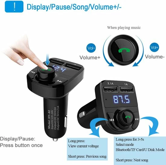 Bluetooth Carkit FM Transmitter om Handsfree te Bellen en Draadloos Muziek te Streamen, Met Volumeknop en Oplaadfunctie Voor 2 Telefoons Tegelijkertijd | Display | Handsfree Bellen | USB Oplader | MP3 Speler | Bluetooth | Aux | TF-Kaart | HY-82 Merkloos Bluetooth Carkit FM Transmitter Om Handsfree Te Bellen En Draadloos Muziek Te Streamen, Met Volumeknop En Oplaadfunctie Voor 2 Telefoons Tegelijkertijd | Display | Handsfree Bellen | USB Oplader | MP3 Speler | Bluetooth | Aux | TF-Kaart | HY-82 -70Mai SHOP 550x547 9