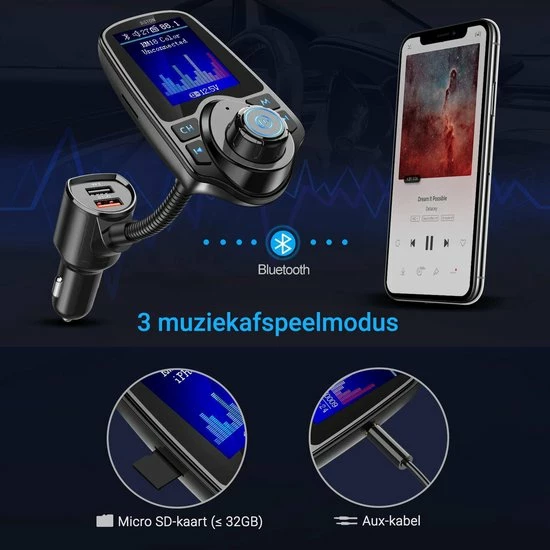 Siston? Bluetooth FM Transmitter, 120 ? Rotatie Auto Radio Adapter CarKit Met 4 Music Play Modes / 5 In 1 7 Siston? Bluetooth FM Transmitter, 120 ? Rotatie Auto Radio Adapter CarKit Met 4 Music Play Modes / 5 In 1 - Image 5