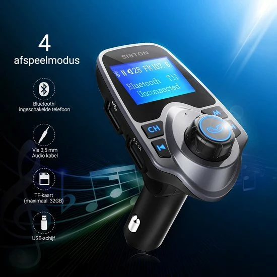 Siston? Bluetooth FM Transmitter, 120 ? Rotatie Auto Radio Adapter CarKit Met 4 Music Play Modes / 5 In 1 11 Siston? Bluetooth FM Transmitter, 120 ? Rotatie Auto Radio Adapter CarKit Met 4 Music Play Modes / 5 In 1 - Image 9