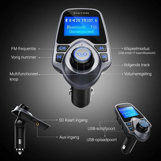 Siston? Bluetooth FM Transmitter, 120 ? Rotatie Auto Radio Adapter CarKit Met 4 Music Play Modes / 5 In 1 13 Siston? Bluetooth FM Transmitter, 120 ? Rotatie Auto Radio Adapter CarKit Met 4 Music Play Modes / 5 In 1 - Image 11