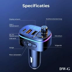 DW-G Bluetooth FM Transmitter - Auto Lader - Carkit - Handsfree - MP3 - USB - Snel Lader - Noise Cancelling - Nieuw Model -70Mai SHOP 550x550 180