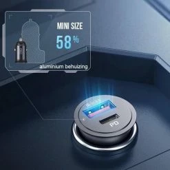 60 Watt USB QC3.0 Snellader Auto - Aluminium - Type-C En A - Super Snel Laden - Mini Formaat - Led - Metalen Body - QC 4.0 Duo Lader - Quick Charge - Aluminium - Micro - LED - Autolader - Sigarettenaansteker - Laadplug - Telefoonlader Vrachtauto -70Mai SHOP 550x550 317
