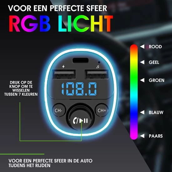 DynaBright FM Transmitter Bluetooth ? Snellader - Handsfree Bellen - RGB - USB C - USB - Handsfree Bellen Auto Bluetooth - Bluetooth FM Transmitter ? Autolader ? Carkit ? Bluetooth Transmitter - MP3 - SD Kaart 10 DynaBright FM Transmitter Bluetooth ? Snellader - Handsfree Bellen - RGB - USB C - USB - Handsfree Bellen Auto Bluetooth - Bluetooth FM Transmitter ? Autolader ? Carkit ? Bluetooth Transmitter - MP3 - SD Kaart - Image 8