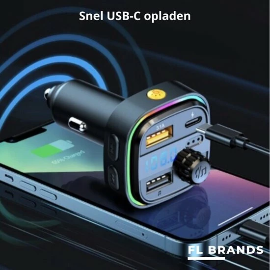FL Brands Bluetooth FM Transmitter - Auto Snel Lader - Carkit - Handsfree - MP3 - USB-A 3.0 - USB-C - Bluetooth Audio - Noise Cancelling - Nieuw Model 6 FL Brands Bluetooth FM Transmitter - Auto Snel Lader - Carkit - Handsfree - MP3 - USB-A 3.0 - USB-C - Bluetooth Audio - Noise Cancelling - Nieuw Model - Image 4