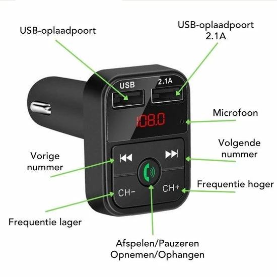 Merkloos Bluetooth FM Transmitter Voor Auto - Zwart 4 Merkloos Bluetooth FM Transmitter Voor Auto - Zwart - Image 2