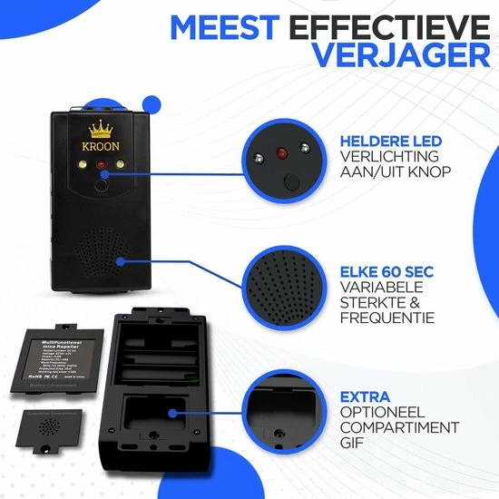 Kroon - Marterverjager - Inclusief Batterijen - Ongedierteverjager - Multifunctioneel - Nederlandse / Franstalige Handleiding 5 Kroon - Marterverjager - Inclusief Batterijen - Ongedierteverjager - Multifunctioneel - Nederlandse / Franstalige Handleiding - Image 3