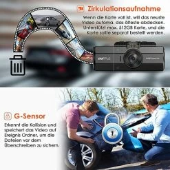 VANTRUE N2S 4K Dashcam Auto Dual 1440P Dash Cam Voorzijde Achter, GPS 24uur Dual Parkeerbewaking, Dasch-Cam Infrarood Nachtzicht, 2160P Voor, 2 Inch 320? Supercondensator Autocamera G-sensor Max. 512GB -70Mai SHOP 550x550 672
